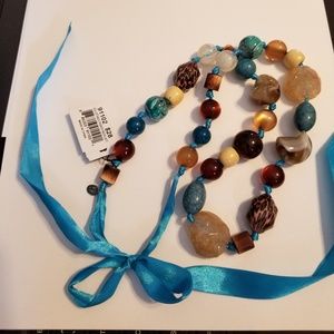Cookie Lee 24" adjstble Ribbon and Stone Necklace